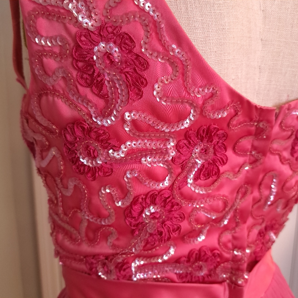 Vintage Pink 60's Silk Chiffon Sequin Gown Party Dress - Picture 7 of 13